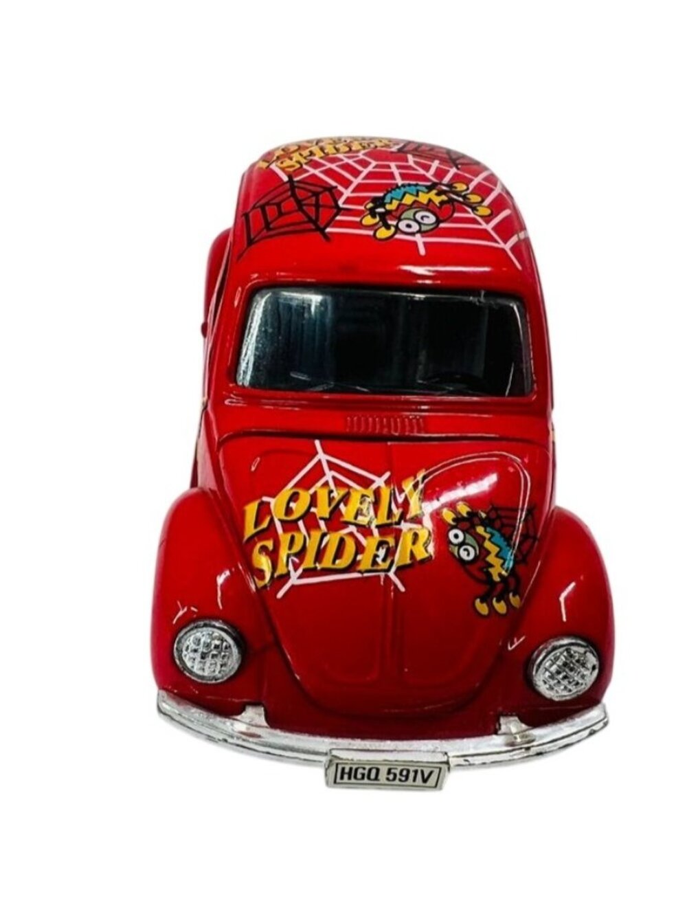Vintage Red "Lovely Spider" 1967 VW Beetle Die-Cast Pull-Back Car